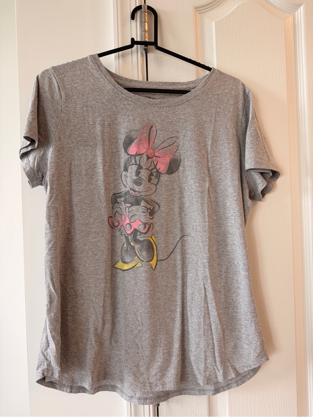 Disney Gray Minnie Mouse Tee with Pink Bow and Yellow Shoes